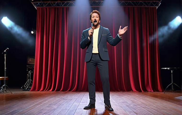 ** A musical actor, confidently introducing themselves. The background should hint at stage performances.
**