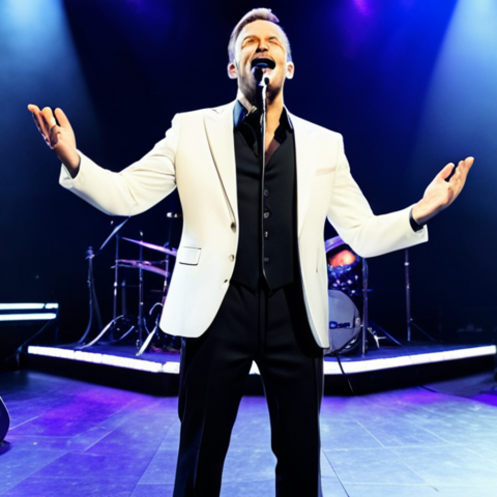 **

"A professional musical actor, fully clothed in stage attire, performing on a brightly lit stage with a live band in the background, safe for work, perfect anatomy, natural pose, appropriate content, family-friendly, high quality, professional photography, well-formed hands, proper finger count, natural body proportions, modest clothing."

**