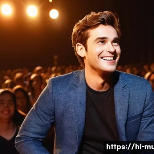 뮤지컬 배우의 팬 관리 전략 - **Prompt 1: "The Heartfelt Connection"**
    "A vibrant, medium shot of a male musical actor, mid-30...