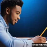 뮤지컬 배우의 스토리 보드 작업법 - **A musical actor immersed in digital storyboarding.**
    "A young adult musical actor, with a thou...