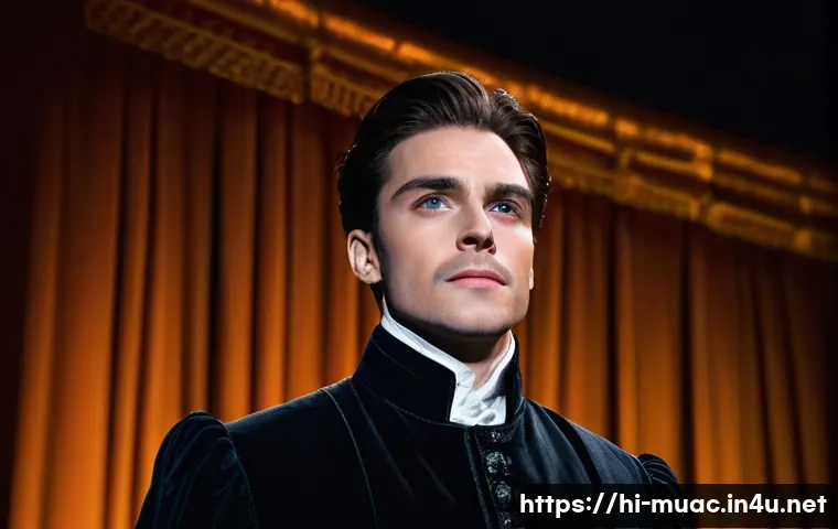 뮤지컬 배우와 스토리텔링 스킬 - **Emotional Depth of a Musical Actor:**
    A close-up shot of a musical theater actor on a dimly li...