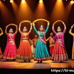 Home 19 뮤지컬 배우의 협동 프로젝트 사례 - A vibrant backstage scene in a Hindi musical theater production, showing a diverse team of performer...