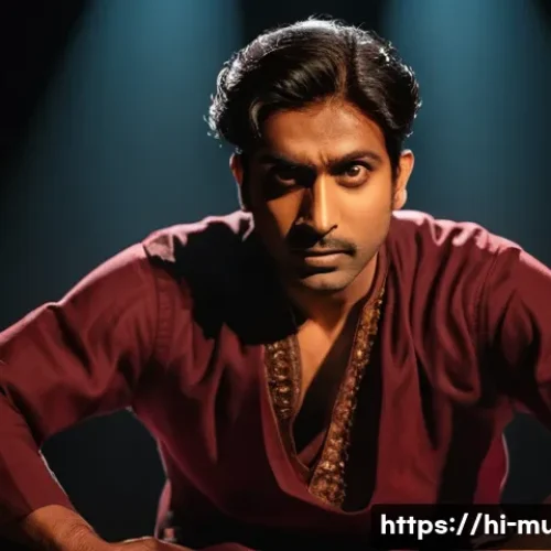 Home 30 뮤지컬 배우의 작품 이해와 캐릭터 분석 - A deeply expressive male musical theatre actor in traditional Indian attire, performing on stage wit...